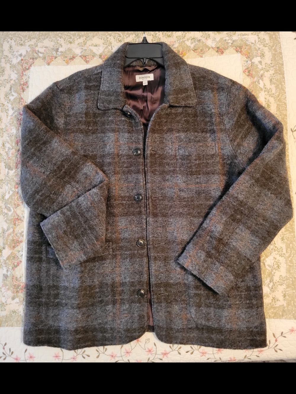 Bonobos Italian Wool Gray Plaid Chore Coat
